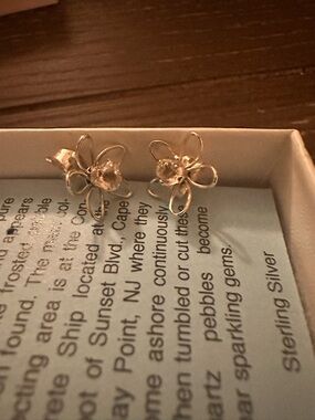 Sterling Silver Daisy Earrings in Gold Tone - Cape May "Diamonds"